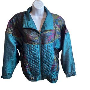 Lavon by Cheerful Corp teal and burgundy zip vintage jacket size 8
